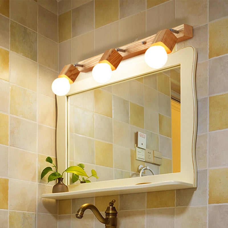 Nordic Wood Bare Bulb Vanity Lamp - Adjustable Beige Wall Mount Light (2/4/5 Options)