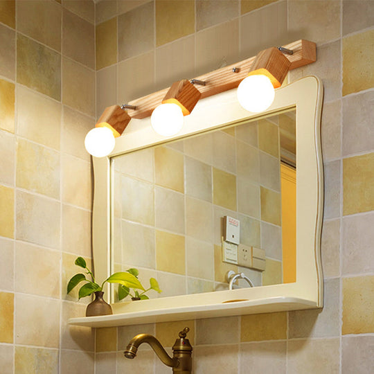 Nordic Wood Bare Bulb Vanity Lamp - Adjustable Beige Wall Mount Light (2/4/5 Options)