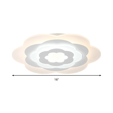 White Flower Acrylic Led Ceiling Lamp For Girls Bedroom - Contemporary Mount Light