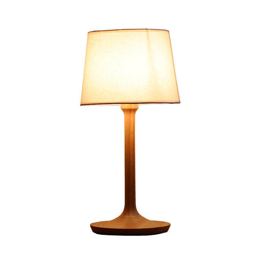 Stefania - Minimal Wood Nightstand Lamp With Bucket Fabric Shade