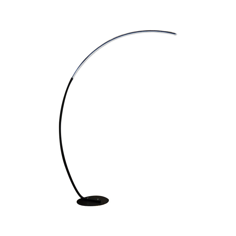 Modern Metallic Led Floor Lamp For Living Room - Sleek Bow Design In Black/Beige