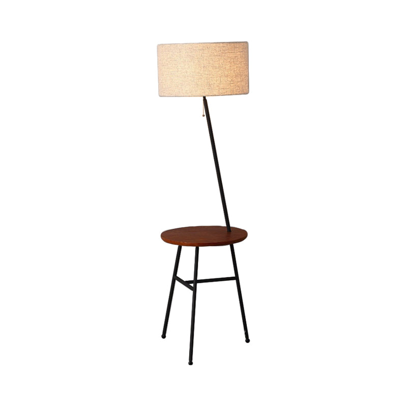 Modern Fabric Cone/Drum/Tapered Floor Lamp With Table & Storage Rack - Black/White/Wood Stand Up