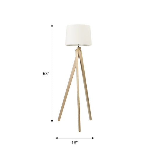 Minimalist Beige Tri-Leg Floor Lamp With Tapered Drum Shade - 1-Light Standing Light Fixture