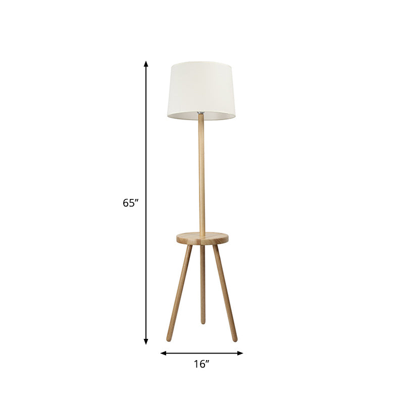 Nordic White Drum Floor Lamp With Tripod And Table - 1 Head Fabric Stand Up Lighting