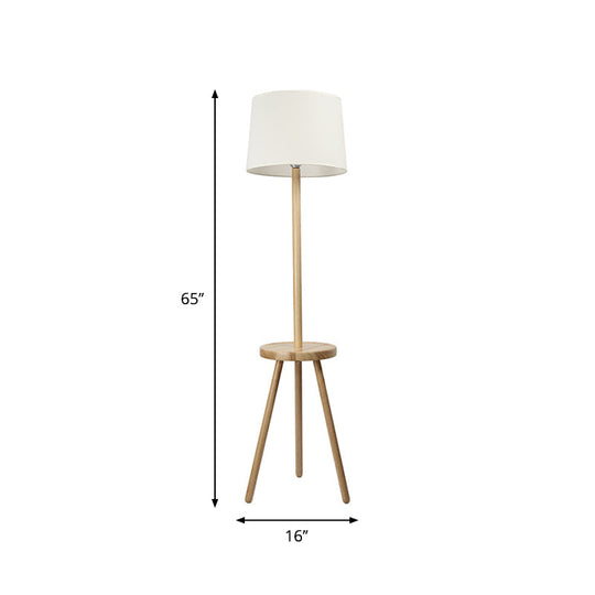 Nordic White Drum Floor Lamp With Tripod And Table - 1 Head Fabric Stand Up Lighting