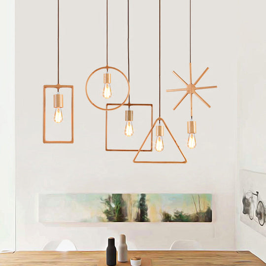 Simplicity Wooden Pendant Light - Square/Round/Triangle Shape Beige 1 Bulb Ideal For Dining Room