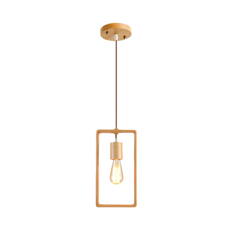 Simplicity Wooden Pendant Light In Beige - Square/Round/Triangle Design 1 Bulb Ideal For Dining Room