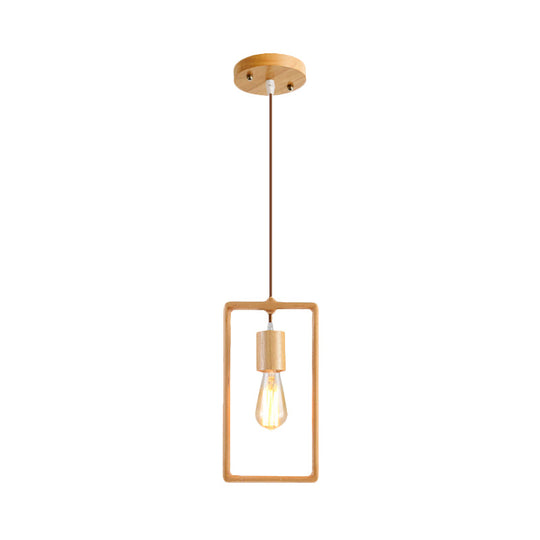 Simplicity Wooden Pendant Light In Beige - Square/Round/Triangle Design 1 Bulb Ideal For Dining Room