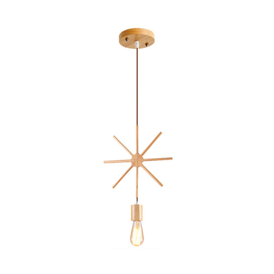 Simplicity Wooden Pendant Light - Square/Round/Triangle Shape Beige 1 Bulb Ideal For Dining Room