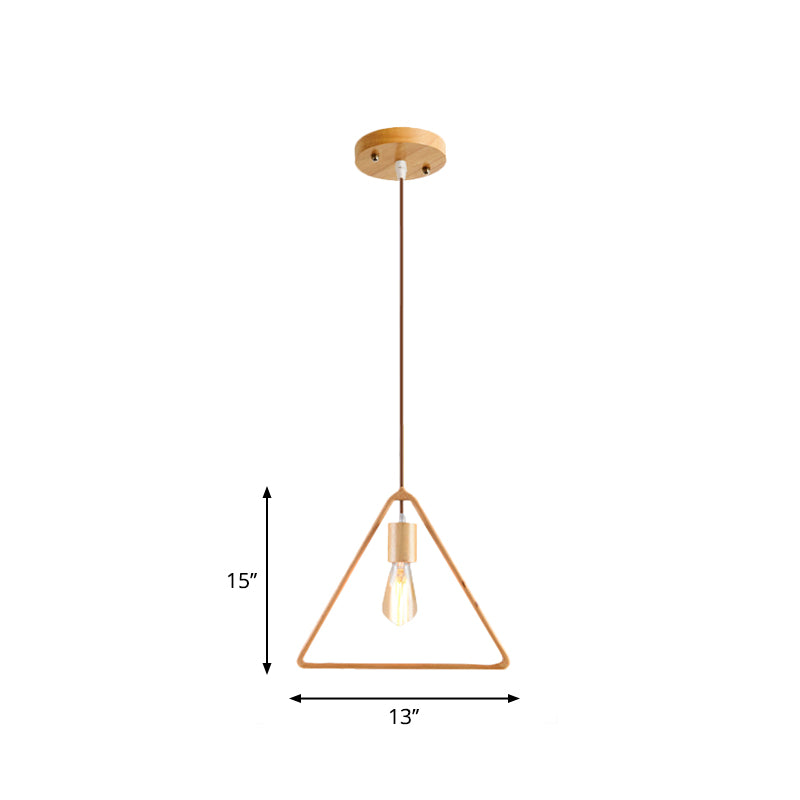 Simplicity Wooden Pendant Light In Beige - Square/Round/Triangle Design 1 Bulb Ideal For Dining Room
