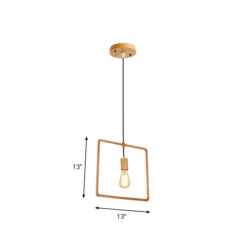 Simplicity Wooden Pendant Light - Square/Round/Triangle Shape Beige 1 Bulb Ideal For Dining Room