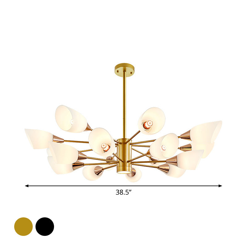 Postmodern Black/Gold Chandelier With Tulip White Glass Shade - 6/10/16 Bulbs For Living Room