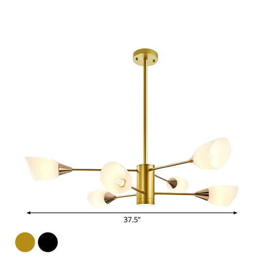 Postmodern Black/Gold Chandelier With Tulip White Glass Shade - 6/10/16 Bulbs For Living Room