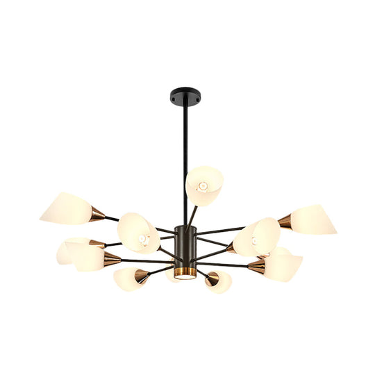 Postmodern Black/Gold Chandelier With Tulip White Glass Shades - Perfect For Living Room Ceiling