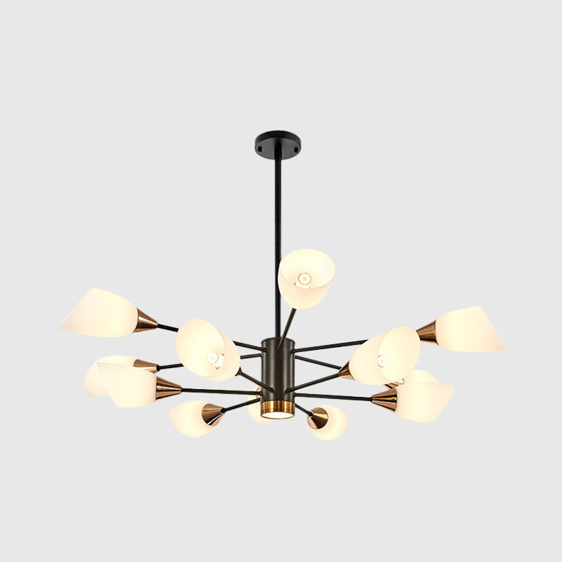 Postmodern Black/Gold Chandelier With Tulip White Glass Shade - 6/10/16 Bulbs For Living Room