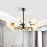 Postmodern Black/Gold Chandelier With Tulip White Glass Shades - Perfect For Living Room Ceiling