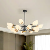 Postmodern Black/Gold Chandelier With Tulip White Glass Shades - Perfect For Living Room Ceiling
