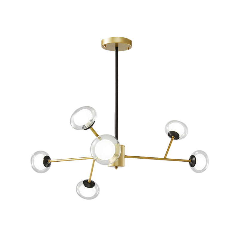 Black/Gold Bough Ceiling Chandelier - Postmodern Metal Hanging Light Kit With Milky Glass Shade