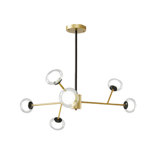 Black/Gold Bough Ceiling Chandelier - Postmodern Metal Hanging Light Kit With Milky Glass Shade