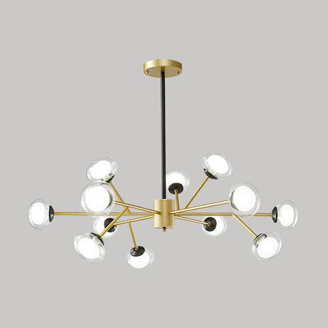 Postmodern Black/Gold Bough Ceiling Chandelier With Milky Glass Shades - 6/15/18 Head Metal Hanging