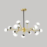 Postmodern Black/Gold Bough Ceiling Chandelier With Milky Glass Shades - 6/15/18 Head Metal Hanging