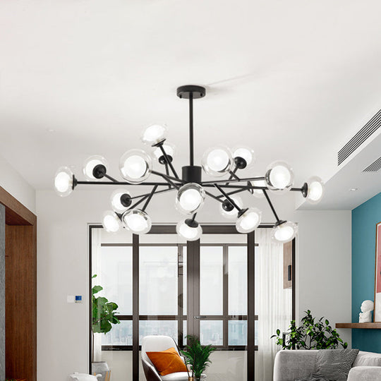 Black/Gold Bough Ceiling Chandelier - Postmodern Metal Hanging Light Kit With Milky Glass Shade