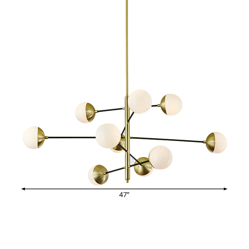Modern 5-Tier Ivory Ball Glass Chandelier - Gold 10-Light Pendant Light For Dining Room