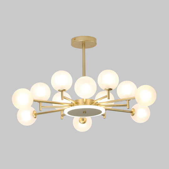 Contemporary Black/Gold Starburst Chandelier - Opal Frosted/Clear Glass Suspension Lighting For