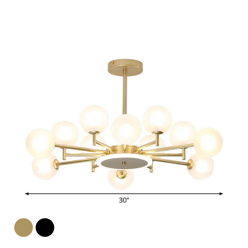 Contemporary Black/Gold Starburst Chandelier - Opal Frosted/Clear Glass Suspension Lighting For