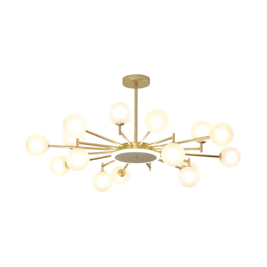 Contemporary Black/Gold Starburst Chandelier | Opal Frosted/Clear Glass Suspension Lighting For