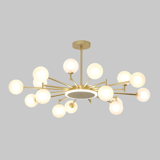 Contemporary Black/Gold Starburst Chandelier | Opal Frosted/Clear Glass Suspension Lighting For