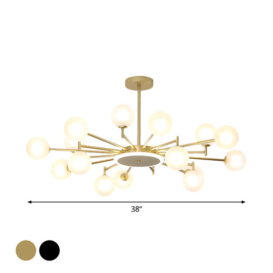 Contemporary Black/Gold Starburst Chandelier - Opal Frosted/Clear Glass Suspension Lighting For