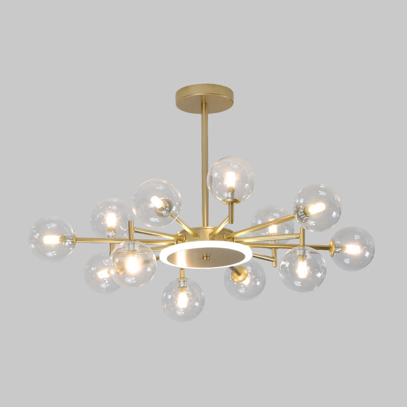 Contemporary Black/Gold Starburst Chandelier - Opal Frosted/Clear Glass Suspension Lighting For