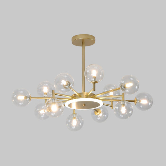 Contemporary Black/Gold Starburst Chandelier - Opal Frosted/Clear Glass Suspension Lighting For