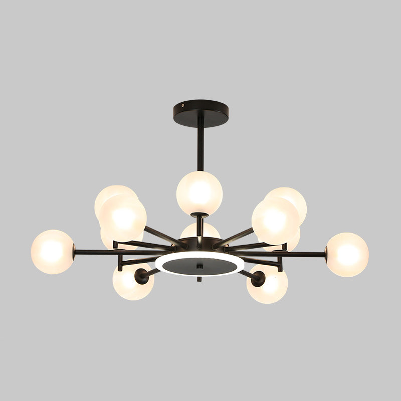 Contemporary Black/Gold Starburst Chandelier - Opal Frosted/Clear Glass Suspension Lighting For
