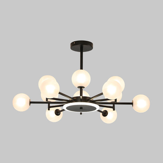 Contemporary Black/Gold Starburst Chandelier - Opal Frosted/Clear Glass Suspension Lighting For