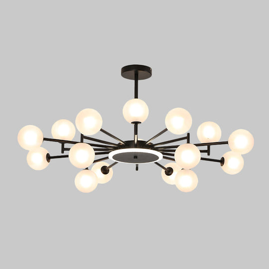 Contemporary Black/Gold Starburst Chandelier | Opal Frosted/Clear Glass Suspension Lighting For