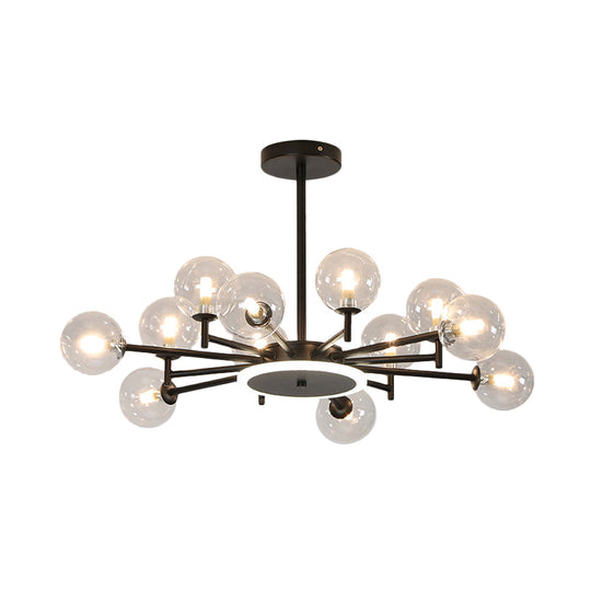 Contemporary Black/Gold Starburst Chandelier - Opal Frosted/Clear Glass Suspension Lighting For