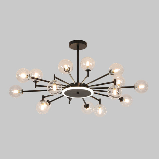 Contemporary Black/Gold Starburst Chandelier - Opal Frosted/Clear Glass Suspension Lighting For