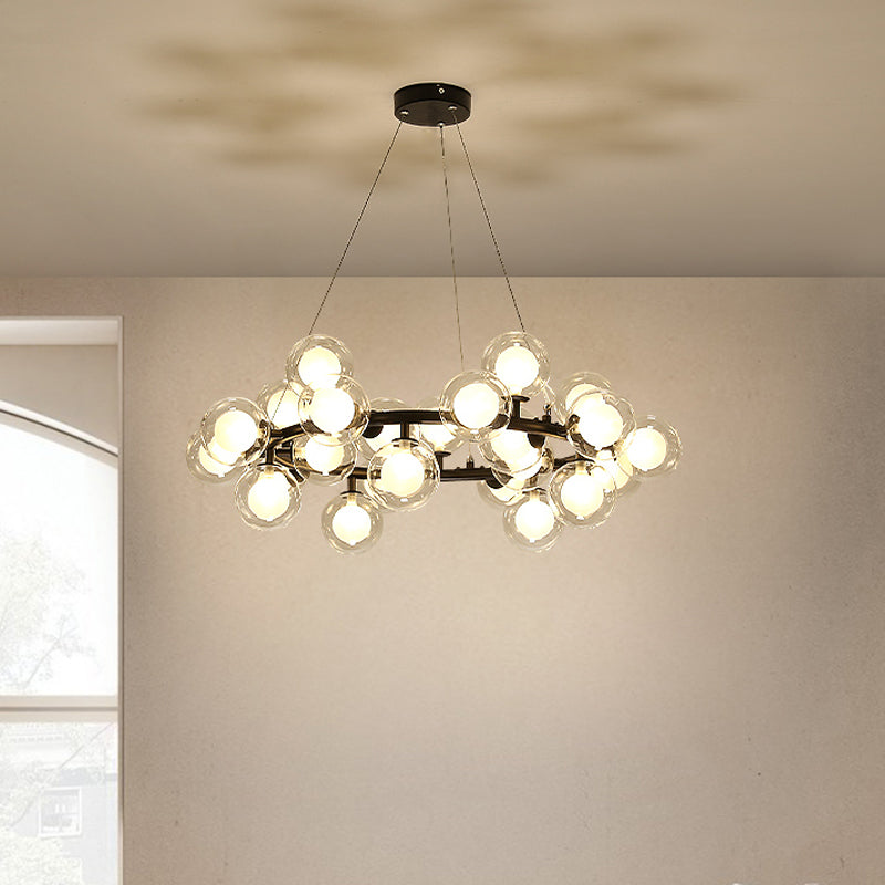 Black Bubbled Wreath Chandelier With Clear And Frosted Glass Shades - Modern 15/25 Bulb Hanging