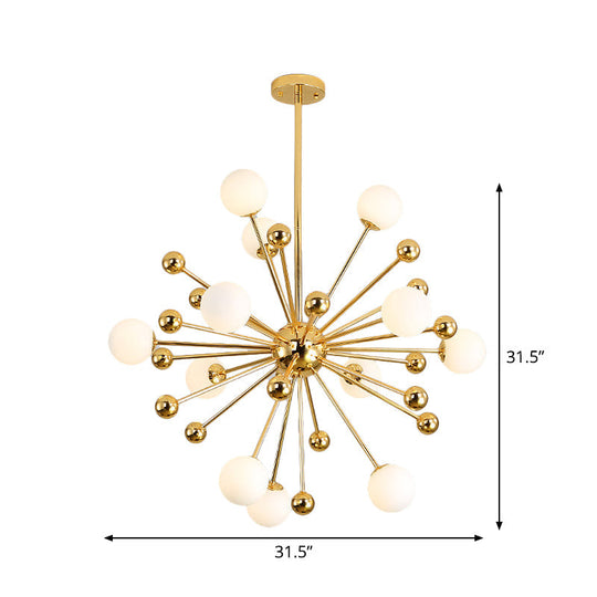 Modern Stylish Burst Ball Chandelier – Frosted White Glass Ceiling Hang Lamp (Gold Living Room