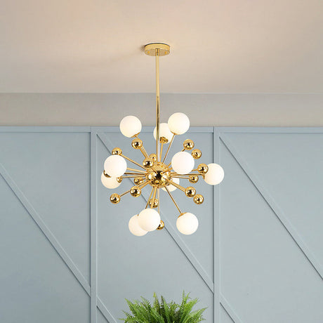 Stylish Burst Ball Chandelier With Frosted Glass - 11/12/18 Lights Gold Finish For Living Room