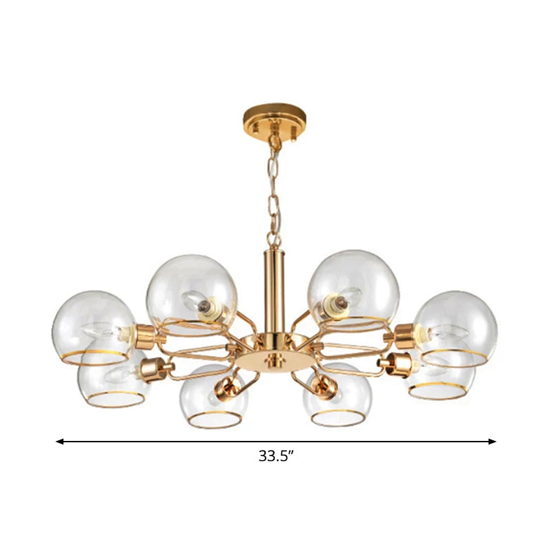 Modern Gold Pendant Light With Clear Glass Dome Shade - Ideal For Sitting Room