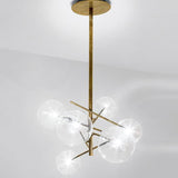 Gold Postmodern Kitchen Bar Chandelier - Clear Glass 6-Bulb Hanging Light