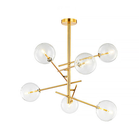 Gold Postmodern Kitchen Bar Chandelier - Clear Glass 6-Bulb Hanging Light