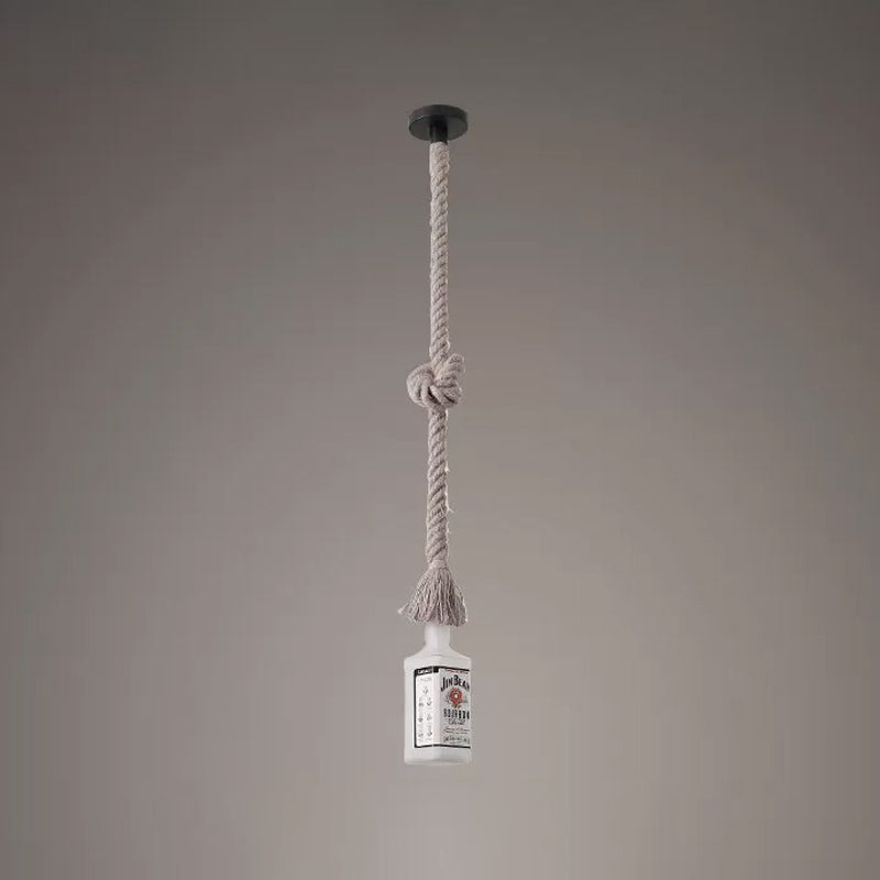 Frosted White Glass Island Lamp - Loft Style Black Wine Bottle Design Perfect For Restaurants