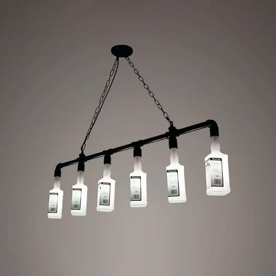 Frosted White Glass Island Lamp - Loft Style Black Wine Bottle Design Perfect For Restaurants