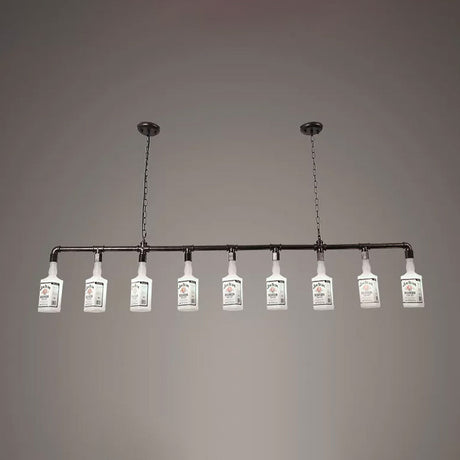 Frosted White Glass Island Lamp With Multiple Bulbs - Loft Style Black Wine Bottle Suspension For