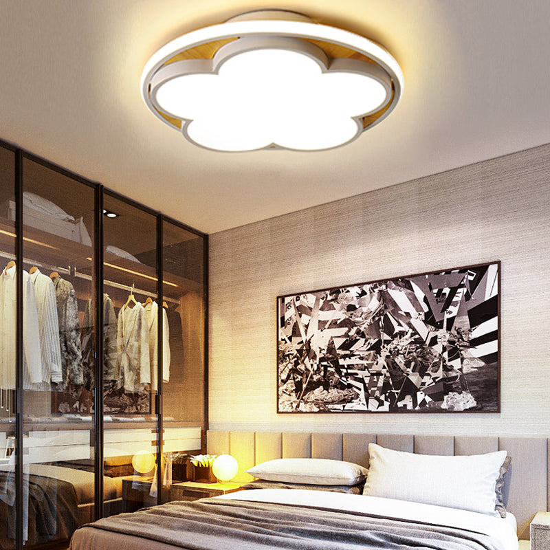 Contemporary Led Ceiling Mount Light For Kid’s Bedroom – Flat Blossom Design White / 16.5’ Warm
