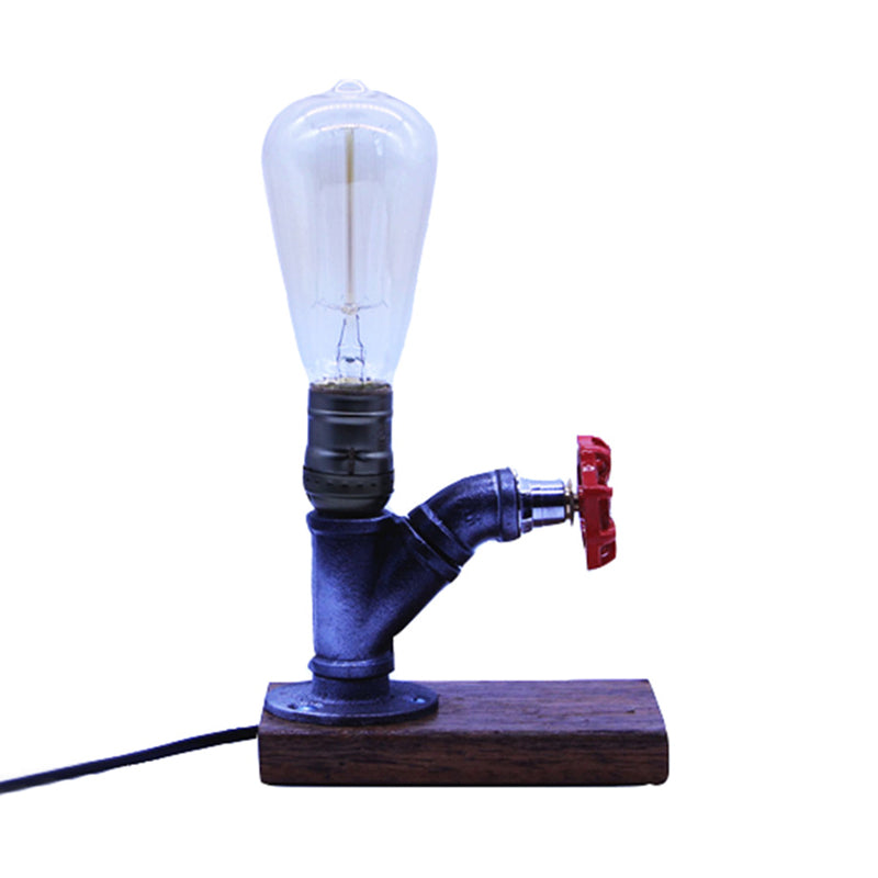 Ashley - Silver Metal Finish Night Lamp Faucet-Like Single Industrial Style Table Light With Water